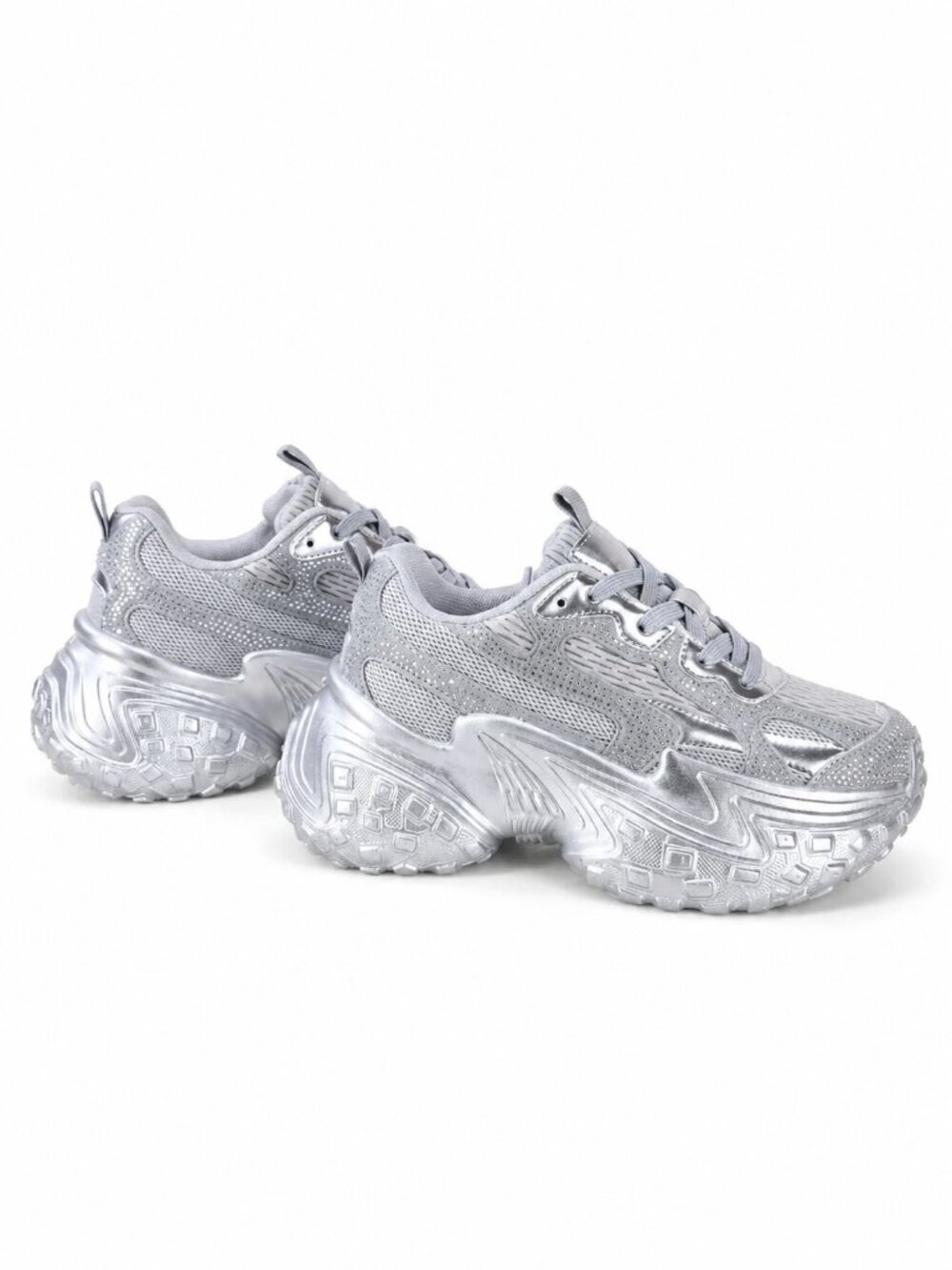 NIB Cush Sparkle Sport Rhinestone Comfy Platform Light Weight Sneakers Silver